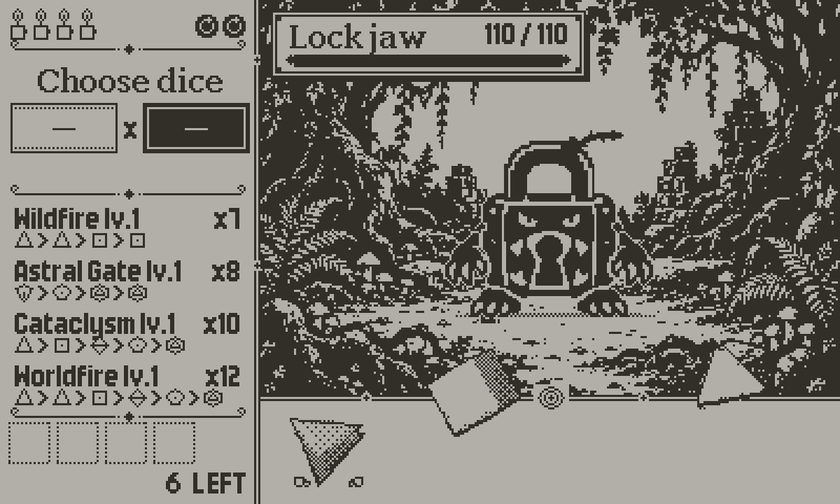 Dicemancer screenshot: Long recipes · Worldfire