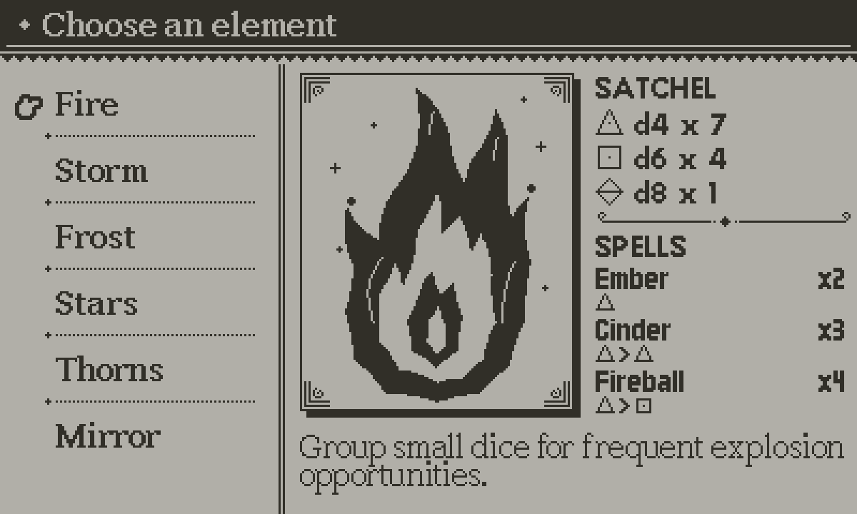 Dicemancer screenshot: Choose an element