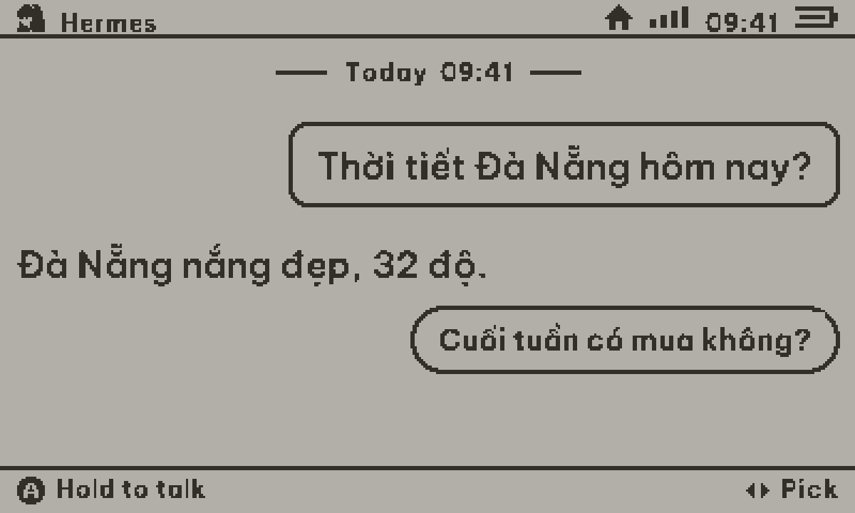Hermes screenshot: Vietnamese, with follow-up chips