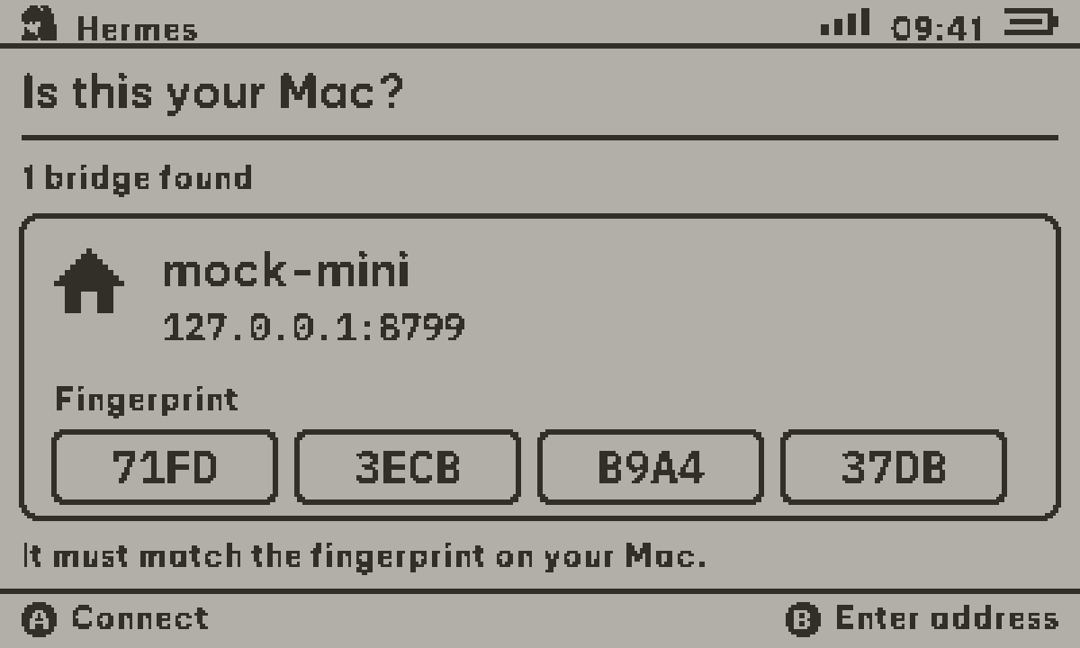 Hermes screenshot: Pairing · is this your Mac?