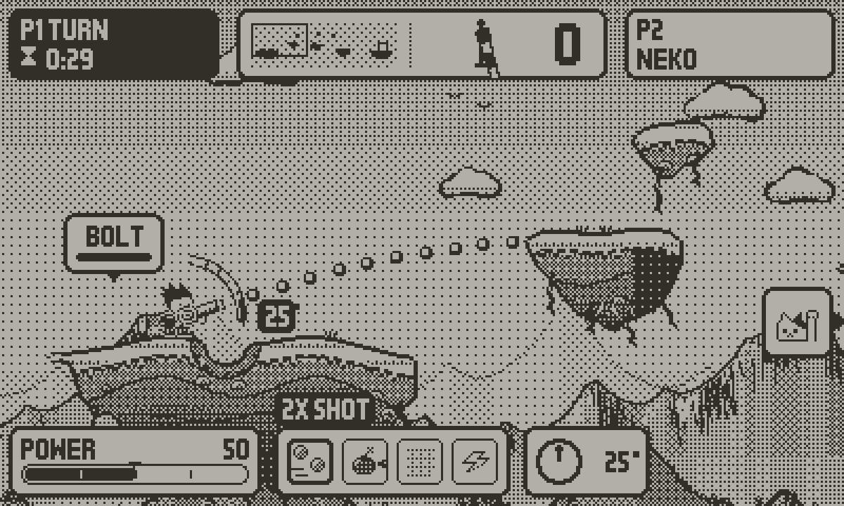 Lobshot screenshot: Aim and charge · Bolt